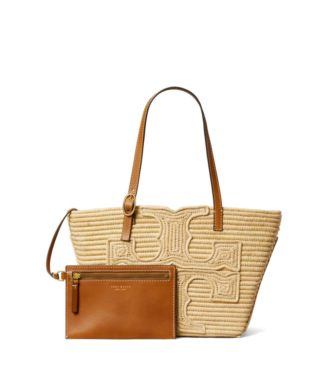 TORY BURCH Бежевая рафиевая сумка тоут, фото 3