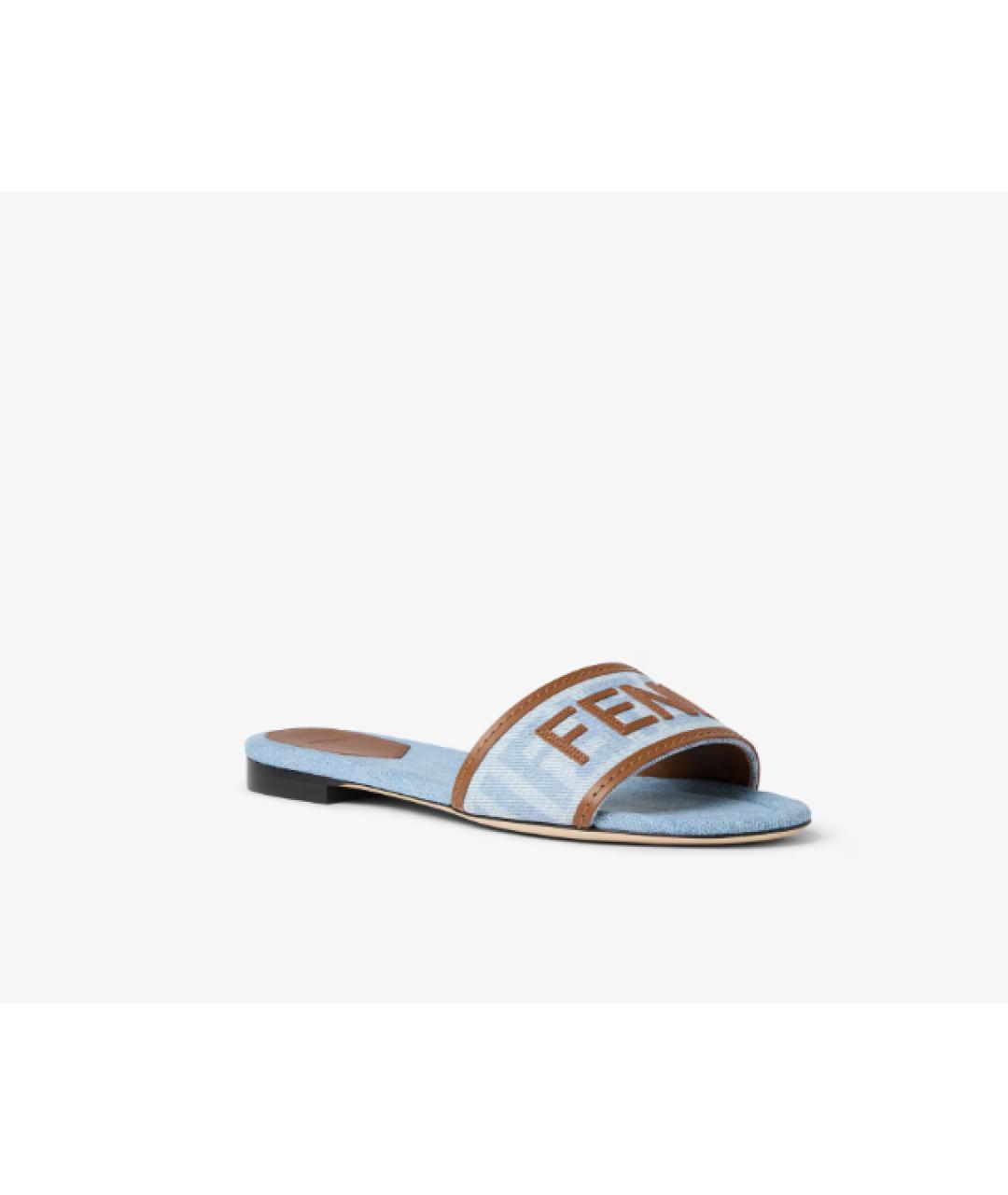 FENDI Голубые текстильные босоножки, фото 2