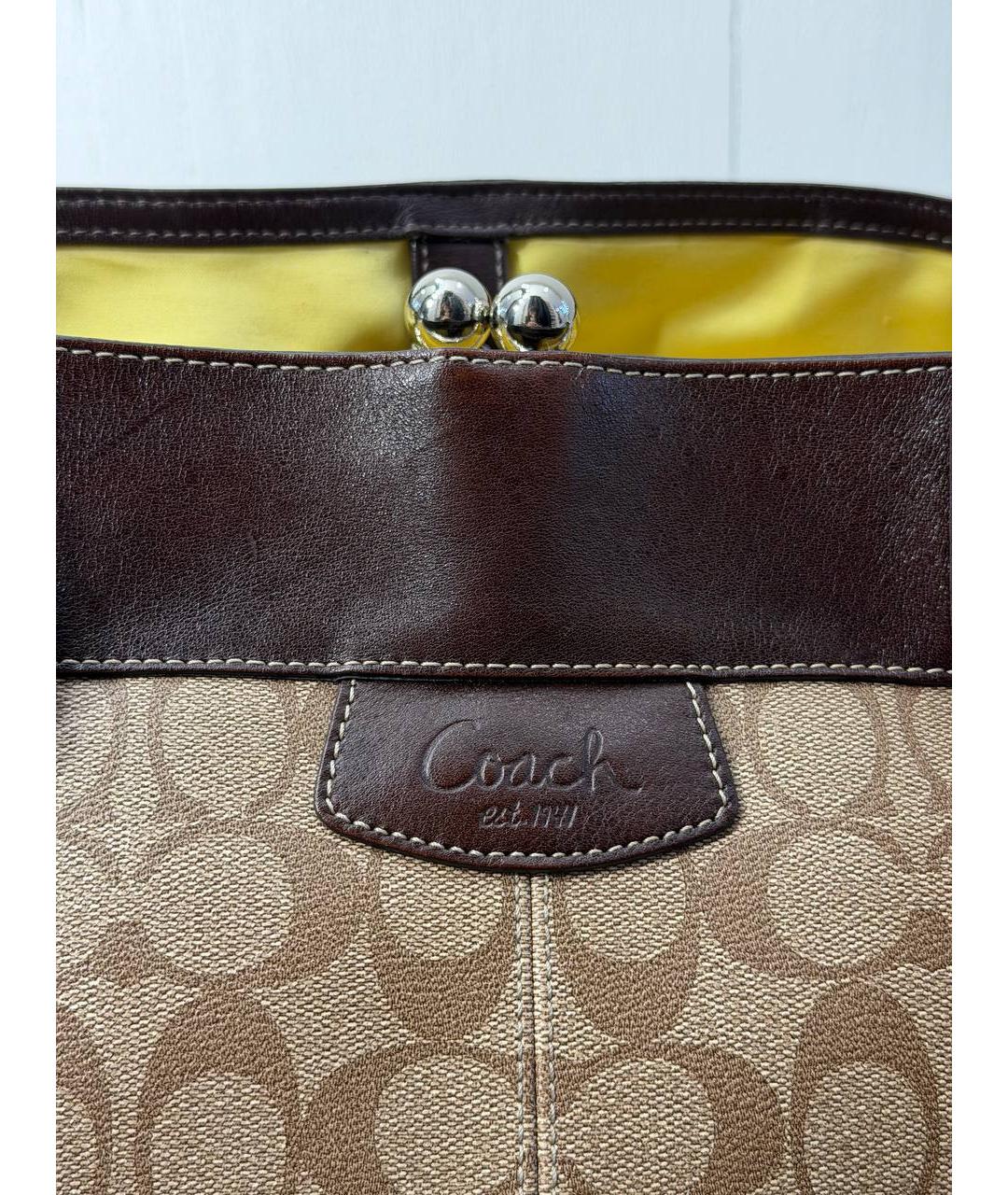 COACH Бежевая сумка тоут из канвы, фото 5