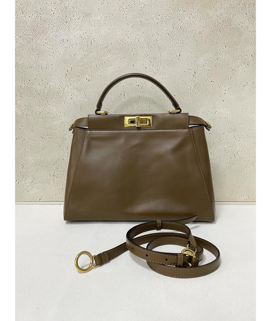 FENDI Коричневая кожаная сумка тоут, фото 7