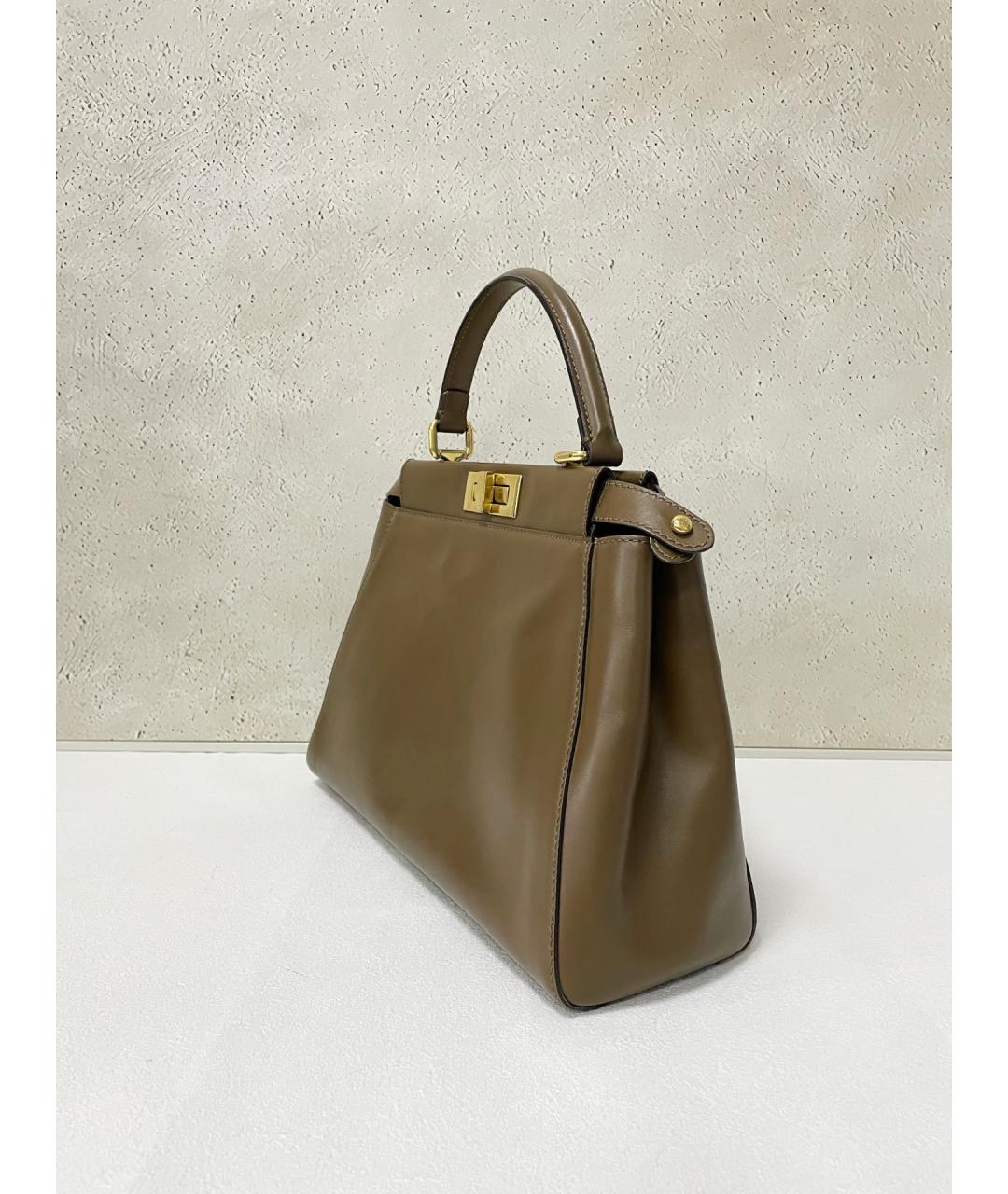 FENDI Коричневая кожаная сумка тоут, фото 4