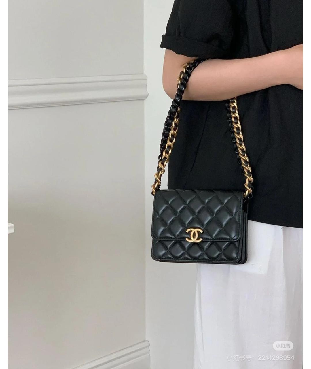 CHANEL Черная кожаная сумка через плечо, фото 6