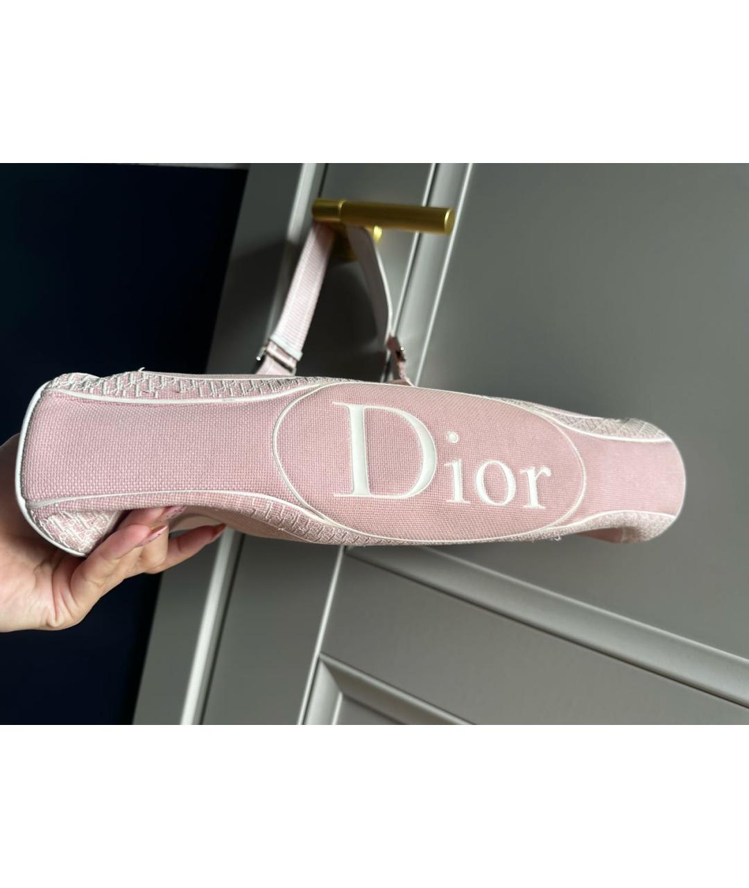 CHRISTIAN DIOR Розовая тканевая сумка с короткими ручками, фото 7
