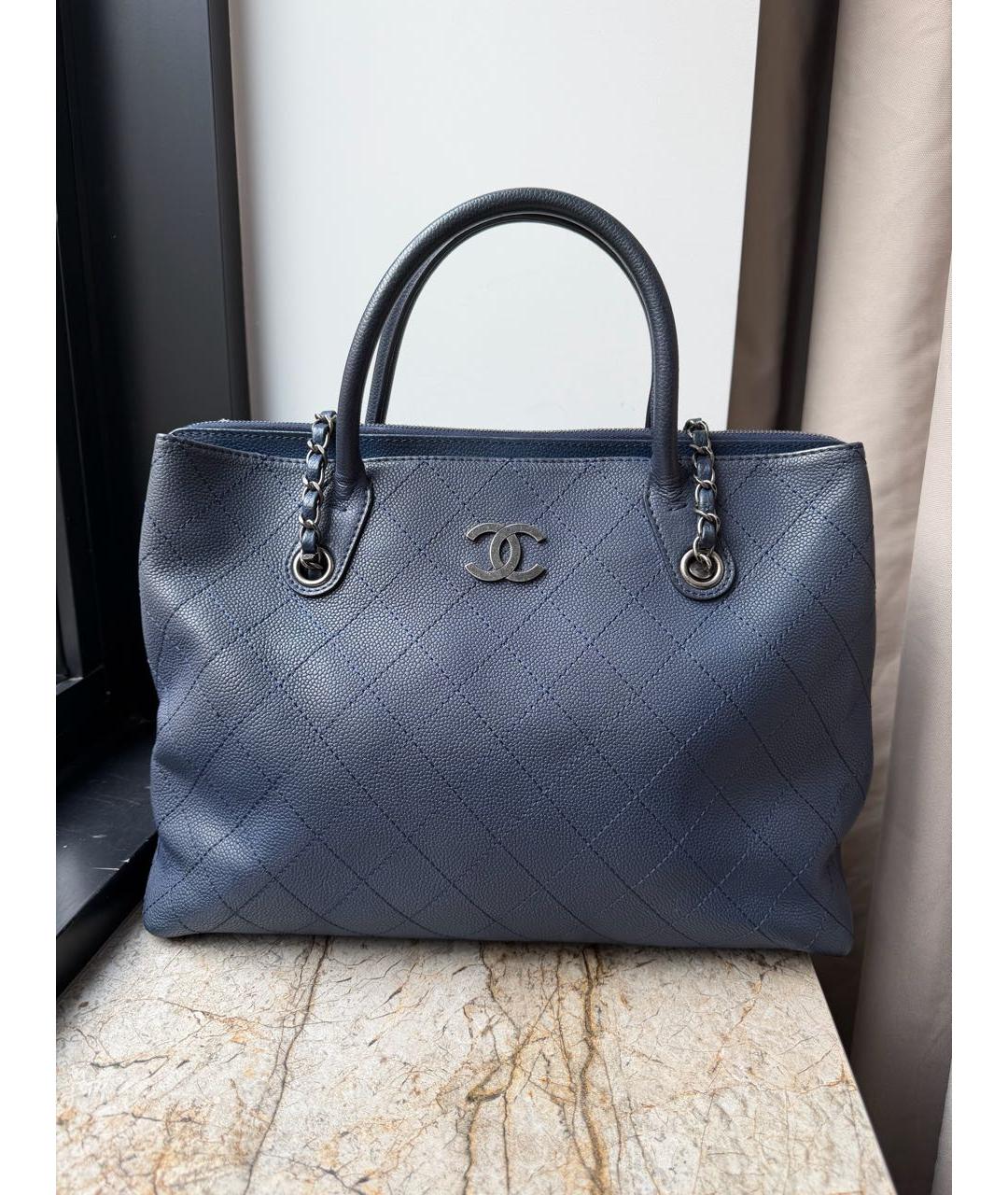 CHANEL Синяя кожаная сумка тоут, фото 8