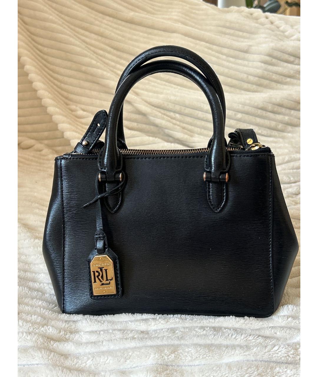 RALPH LAUREN Черная кожаная сумка тоут, фото 5