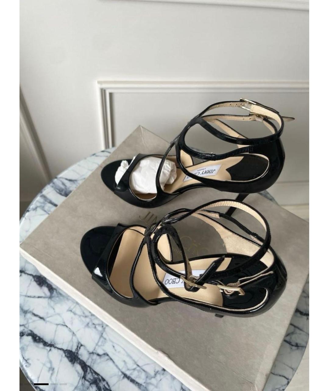 JIMMY CHOO Черные босоножки из лакированной кожи, фото 3
