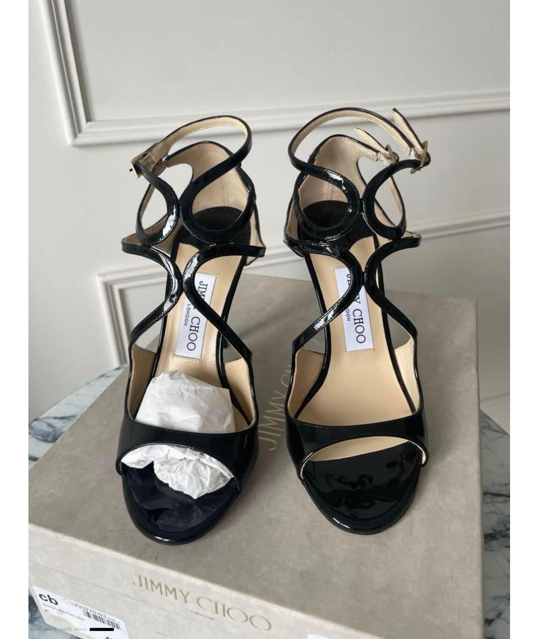 JIMMY CHOO Черные босоножки из лакированной кожи, фото 4