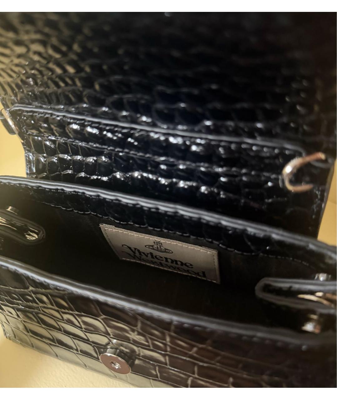 VIVIENNE WESTWOOD Черная сумка с короткими ручками из лакированной кожи, фото 4