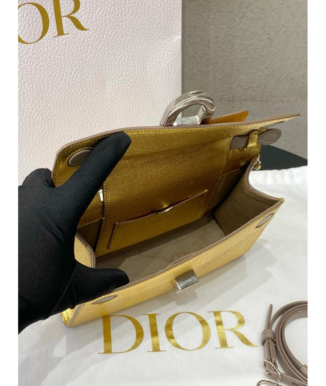 CHRISTIAN DIOR Золотая сумка с короткими ручками, фото 7