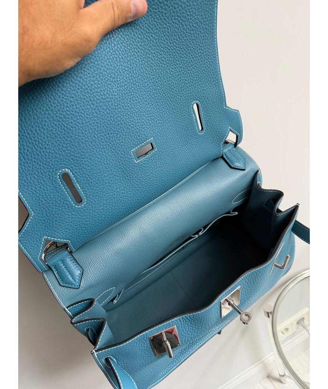 HERMES Голубая кожаная сумка через плечо, фото 4