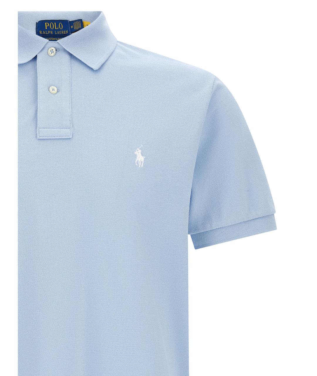 POLO RALPH LAUREN Голубое хлопковое поло с коротким рукавом, фото 3