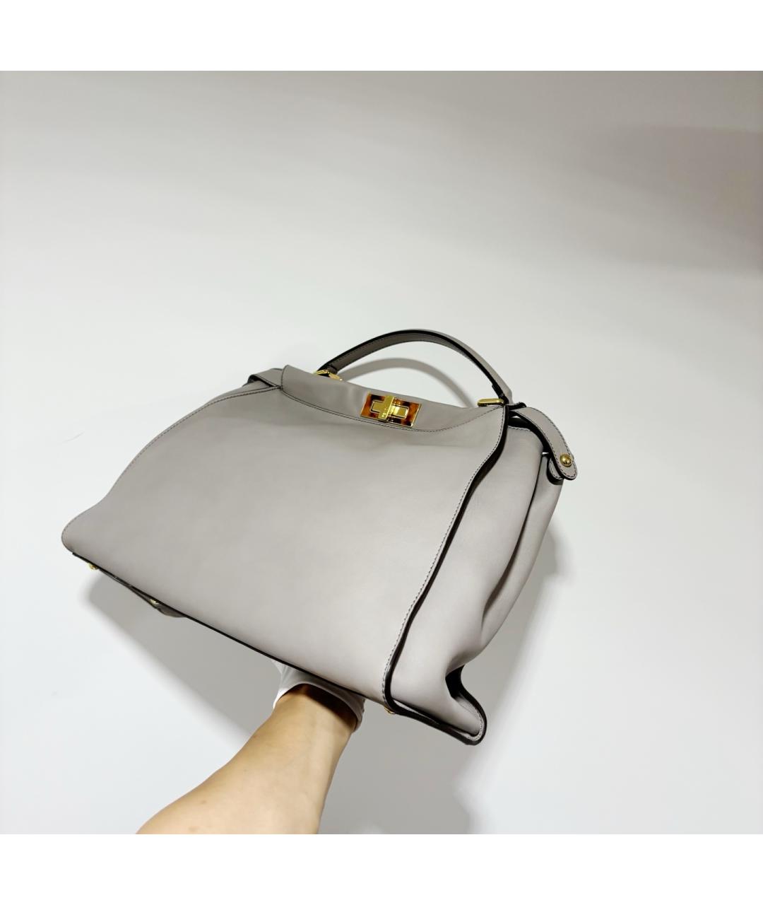 FENDI Серая кожаная сумка тоут, фото 4
