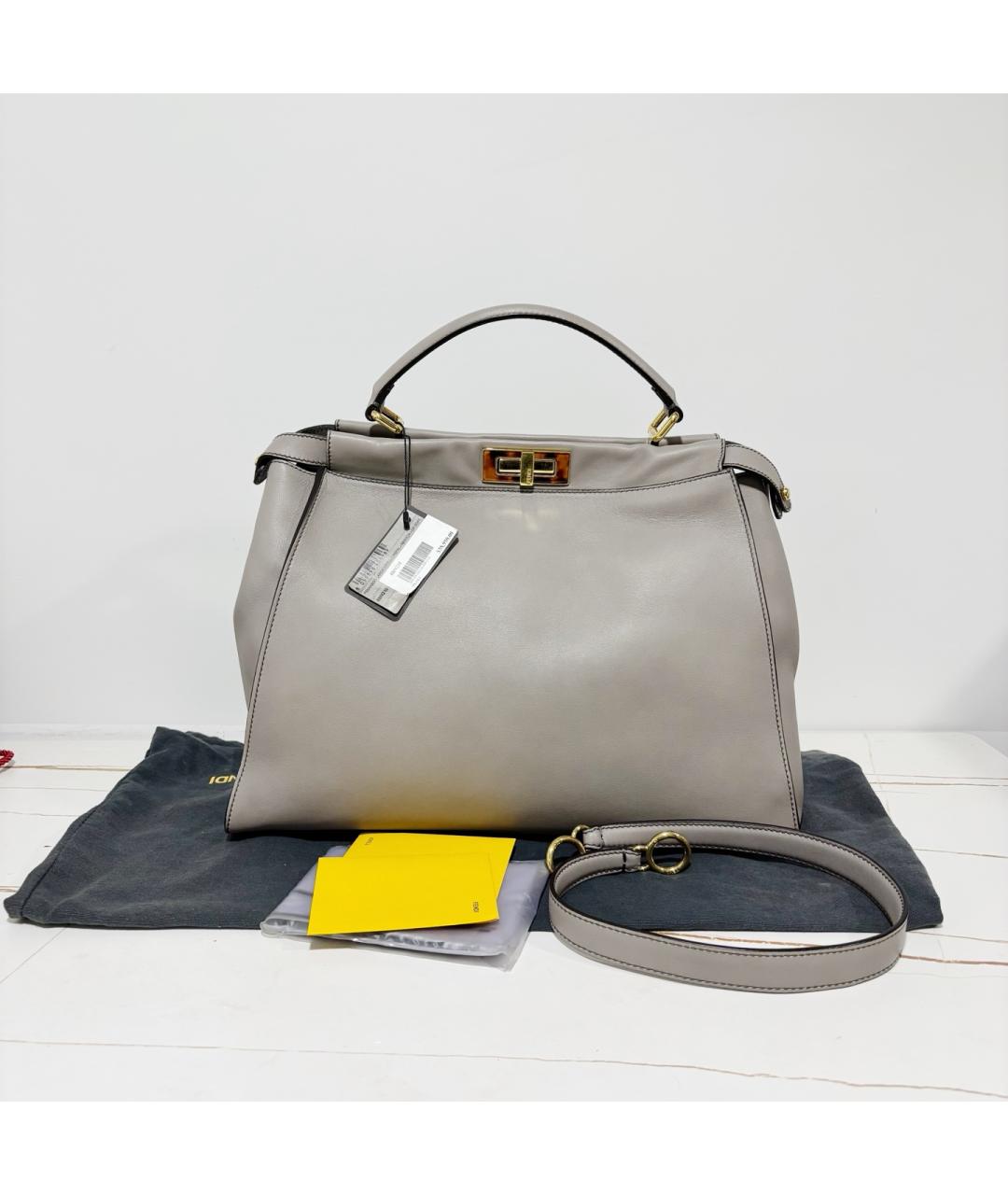 FENDI Серая кожаная сумка тоут, фото 7