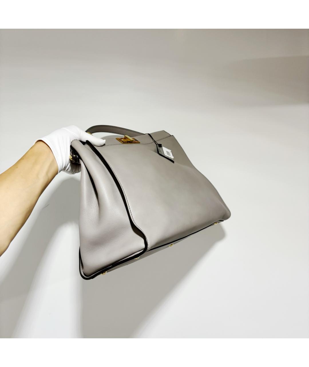 FENDI Серая кожаная сумка тоут, фото 3