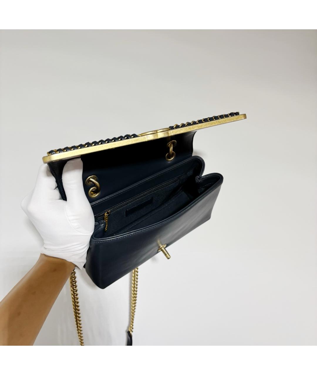 CHANEL Темно-синяя кожаная сумка через плечо, фото 5