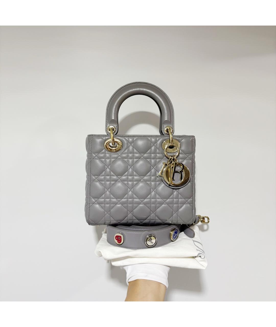 CHRISTIAN DIOR Серая кожаная сумка с короткими ручками, фото 8