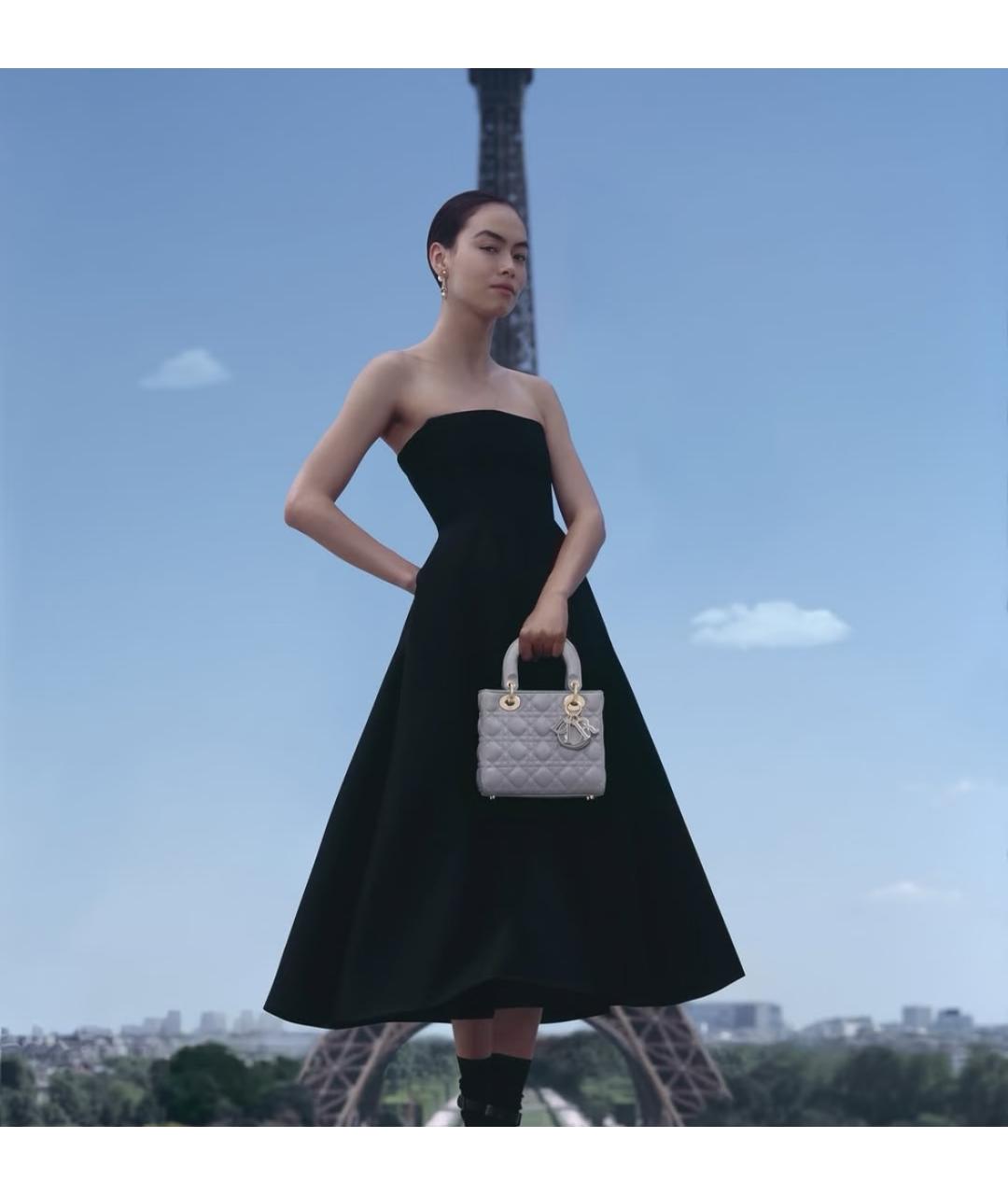 CHRISTIAN DIOR Серая кожаная сумка с короткими ручками, фото 6
