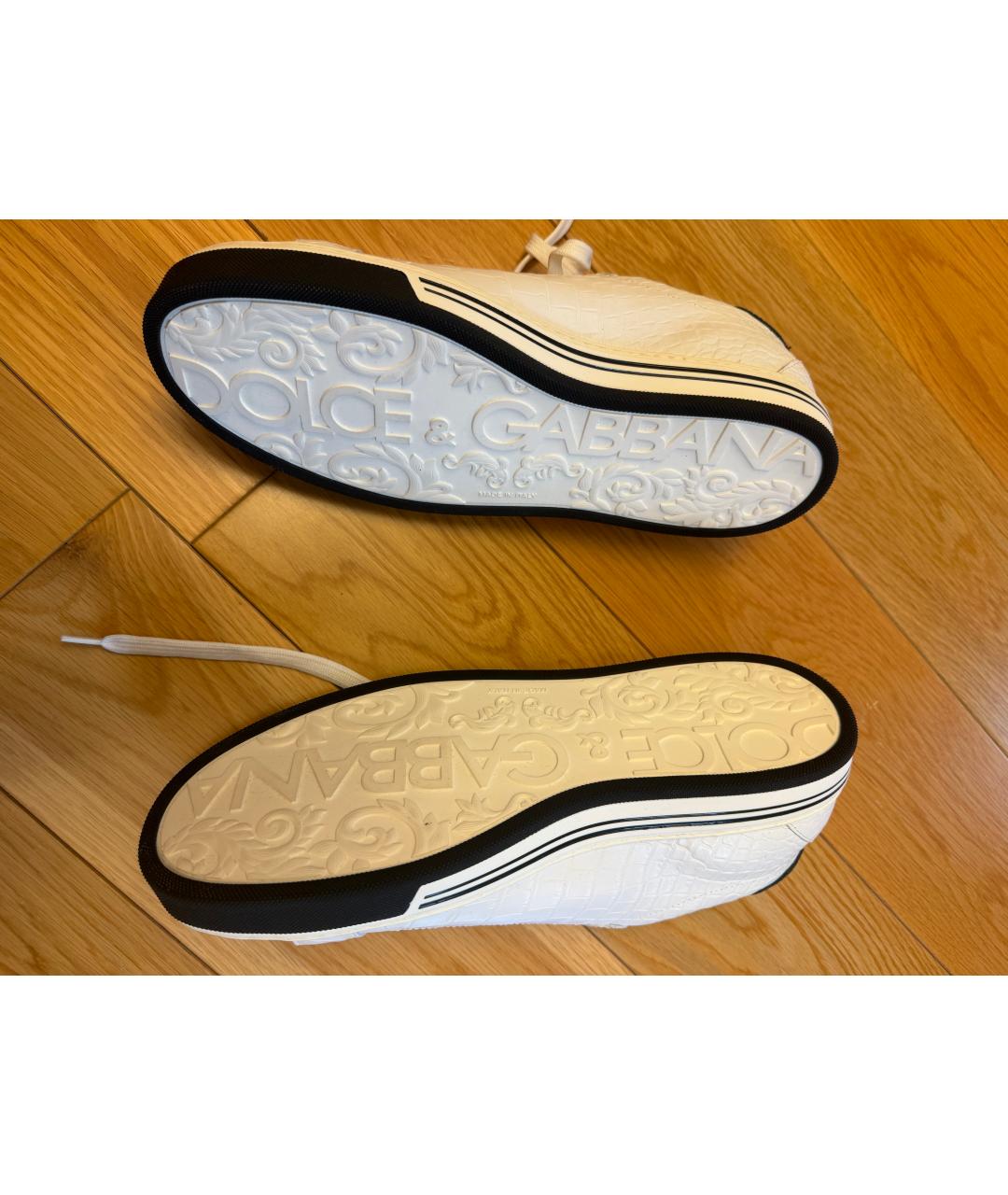 DOLCE&GABBANA Белые низкие кроссовки / кеды из кожи крокодила, фото 5