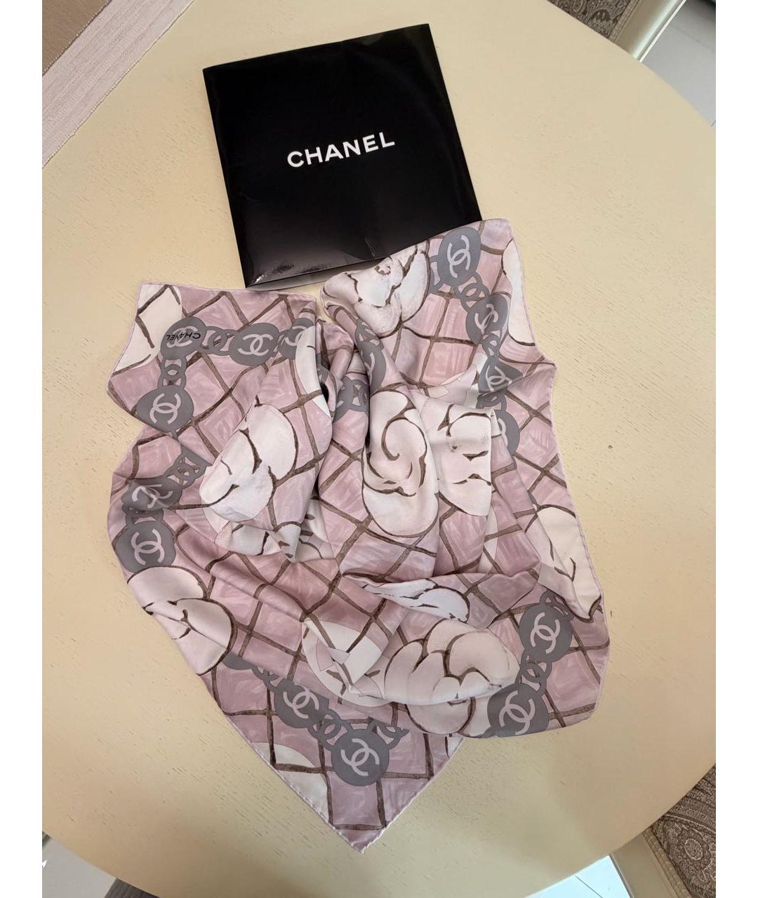CHANEL Розовый шелковый платок, фото 6