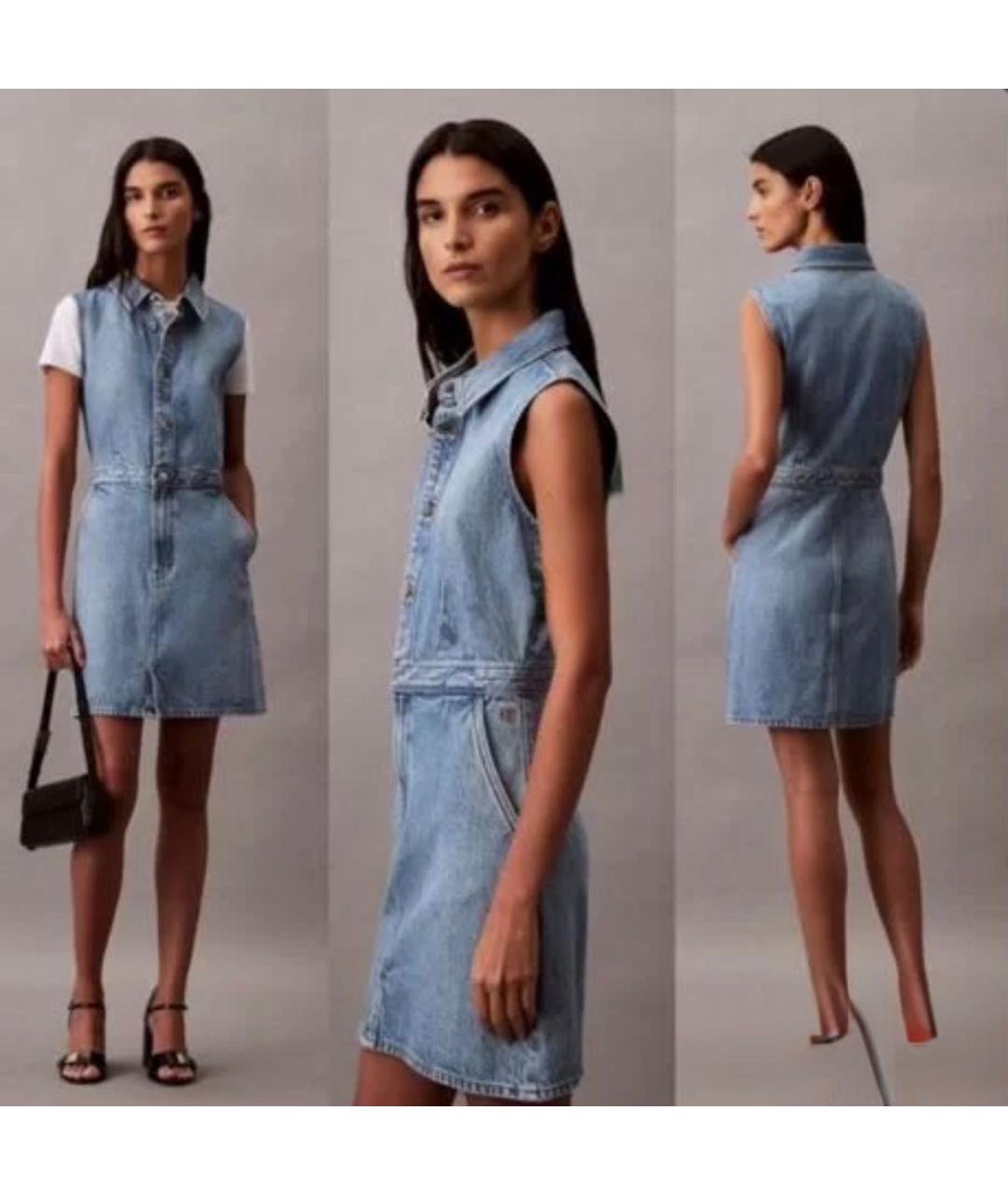 CALVIN KLEIN Голубое деним повседневное платье, фото 4