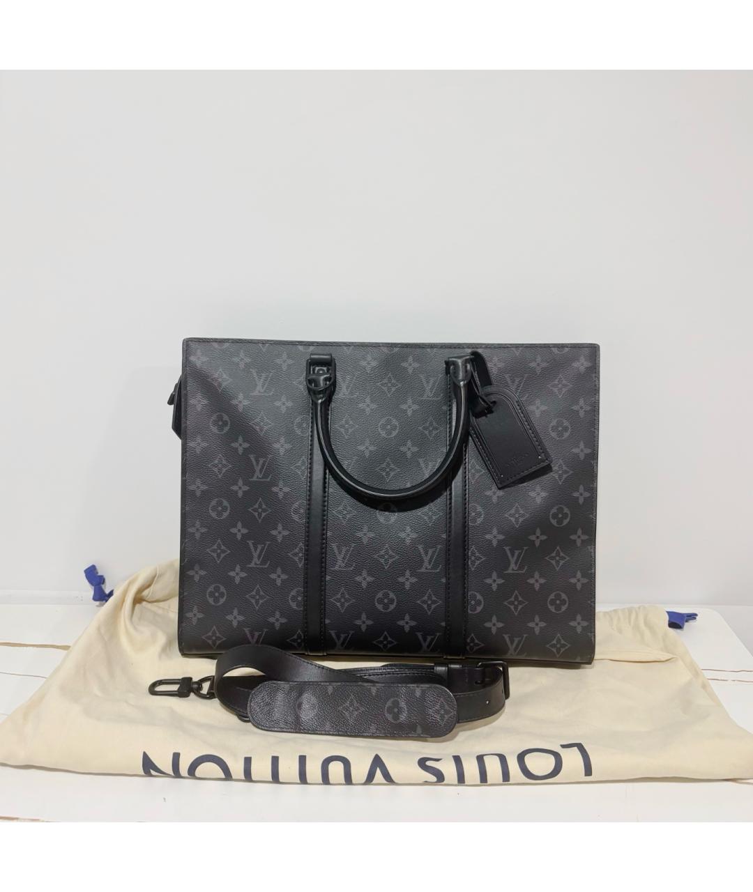 LOUIS VUITTON Черная сумка тоут из канвы, фото 10