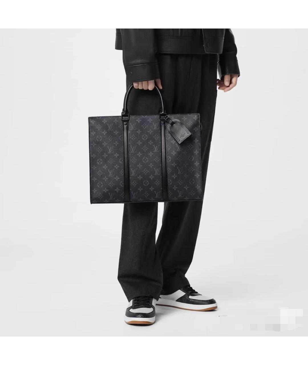 LOUIS VUITTON Черная сумка тоут из канвы, фото 7
