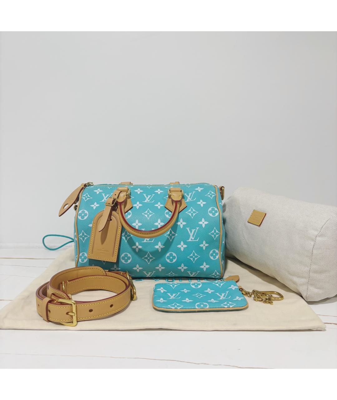 LOUIS VUITTON Бирюзовая сумка с короткими ручками из канвы, фото 2