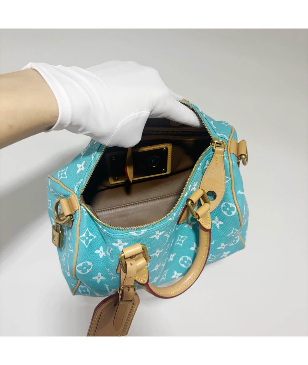 LOUIS VUITTON Бирюзовая сумка с короткими ручками из канвы, фото 5
