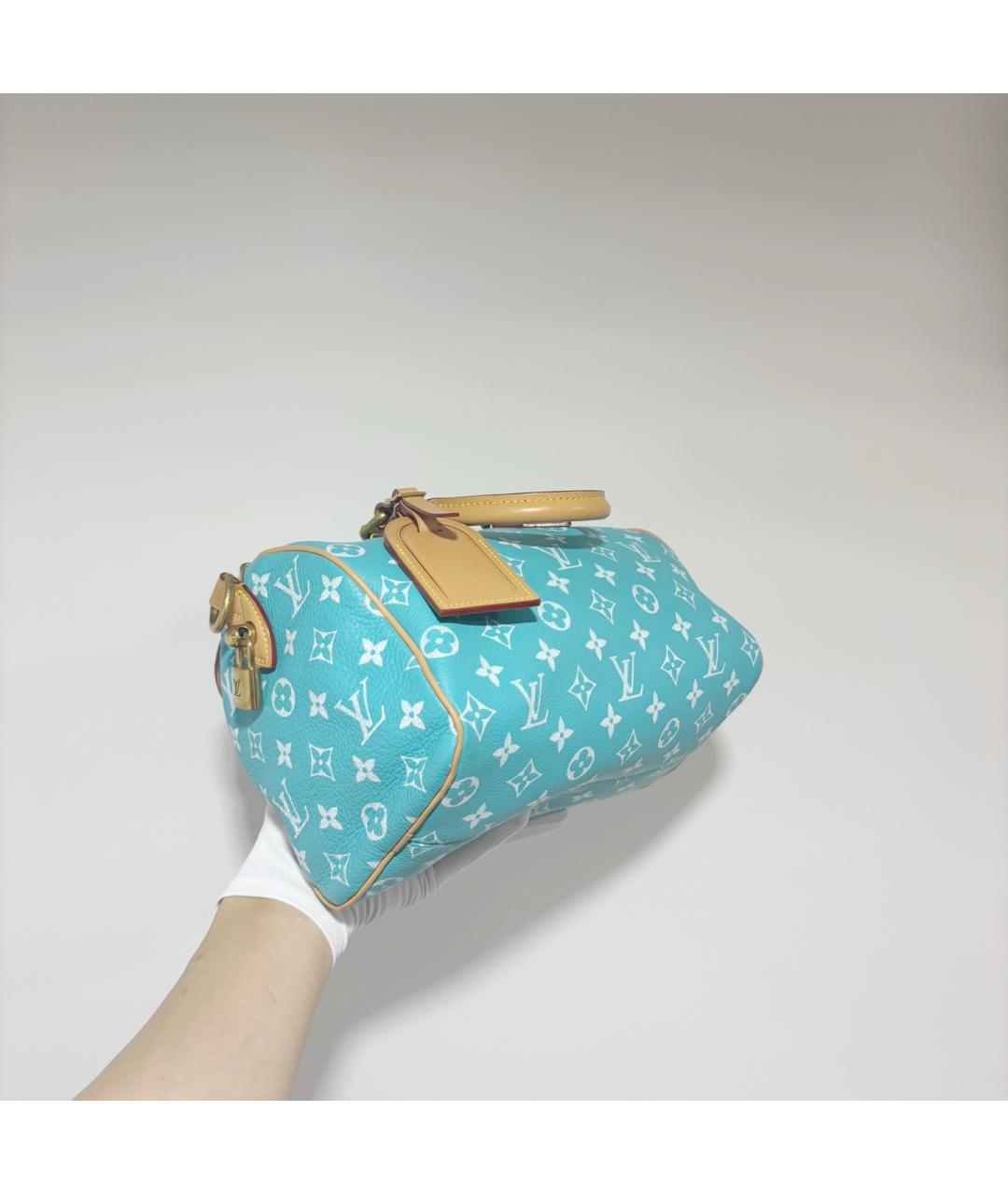 LOUIS VUITTON Бирюзовая сумка с короткими ручками из канвы, фото 4