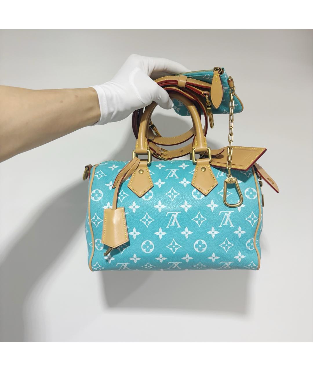 LOUIS VUITTON Бирюзовая сумка с короткими ручками из канвы, фото 3