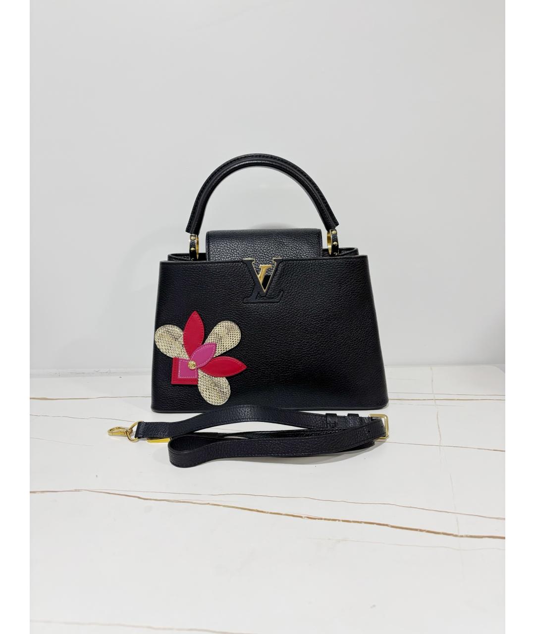 LOUIS VUITTON Черная кожаная сумка с короткими ручками, фото 6