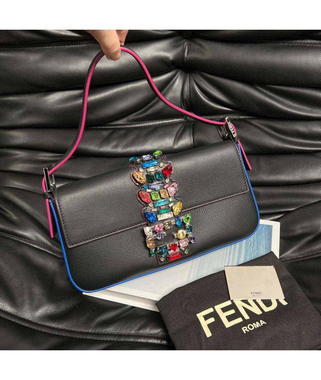 FENDI Черная кожаная сумка с короткими ручками, фото 9