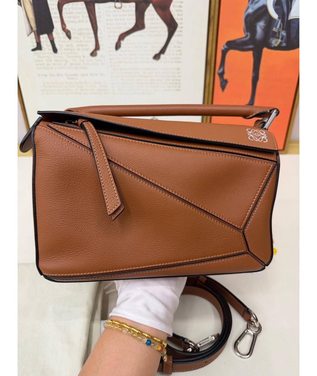 LOEWE Коричневая кожаная сумка с короткими ручками, фото 2