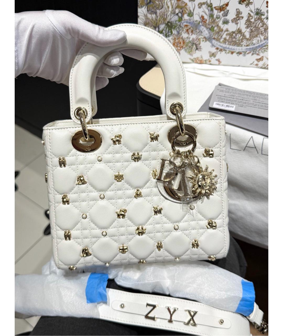 CHRISTIAN DIOR Белая кожаная сумка с короткими ручками, фото 4