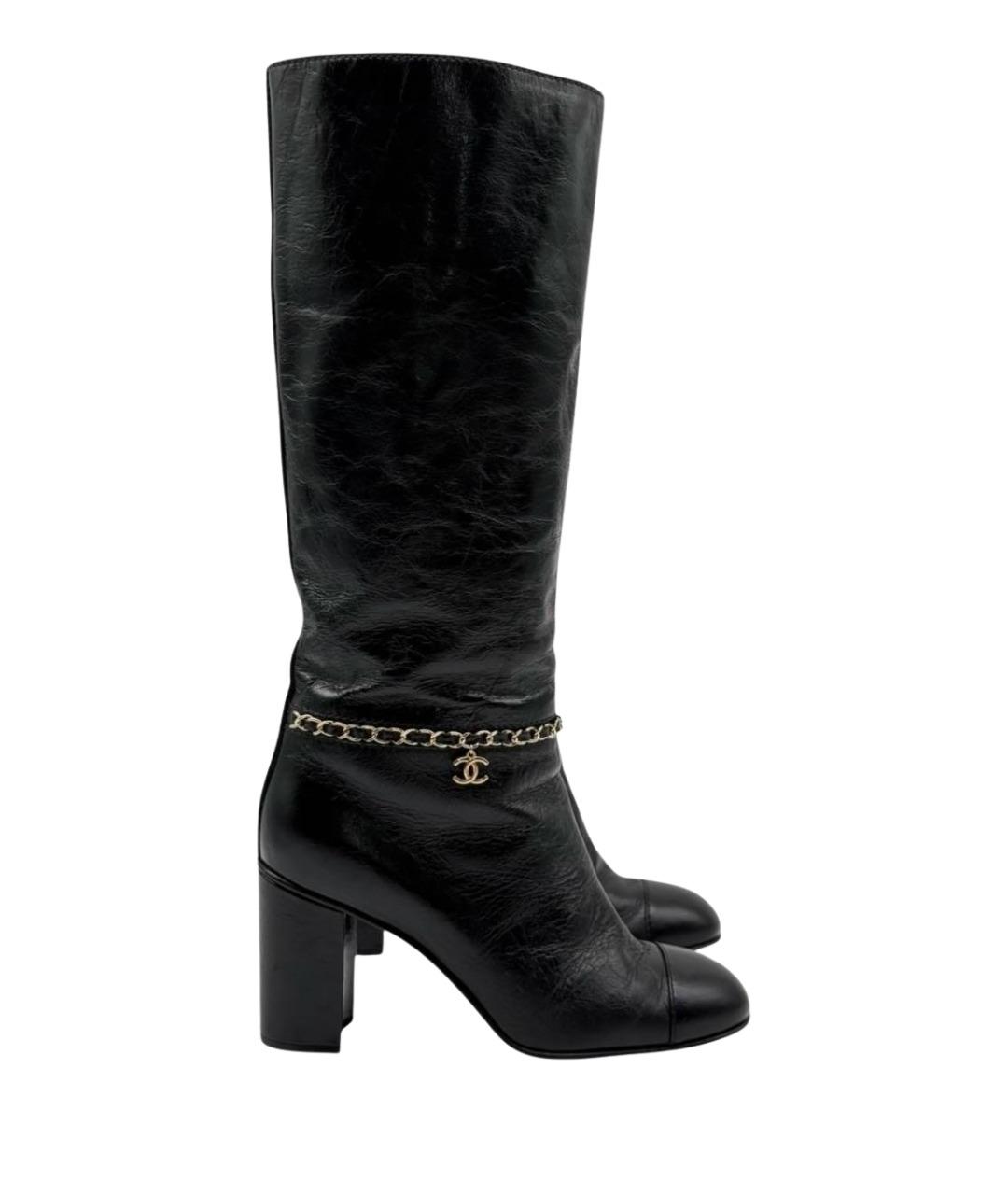 CHANEL Черные кожаные сапоги, фото 1