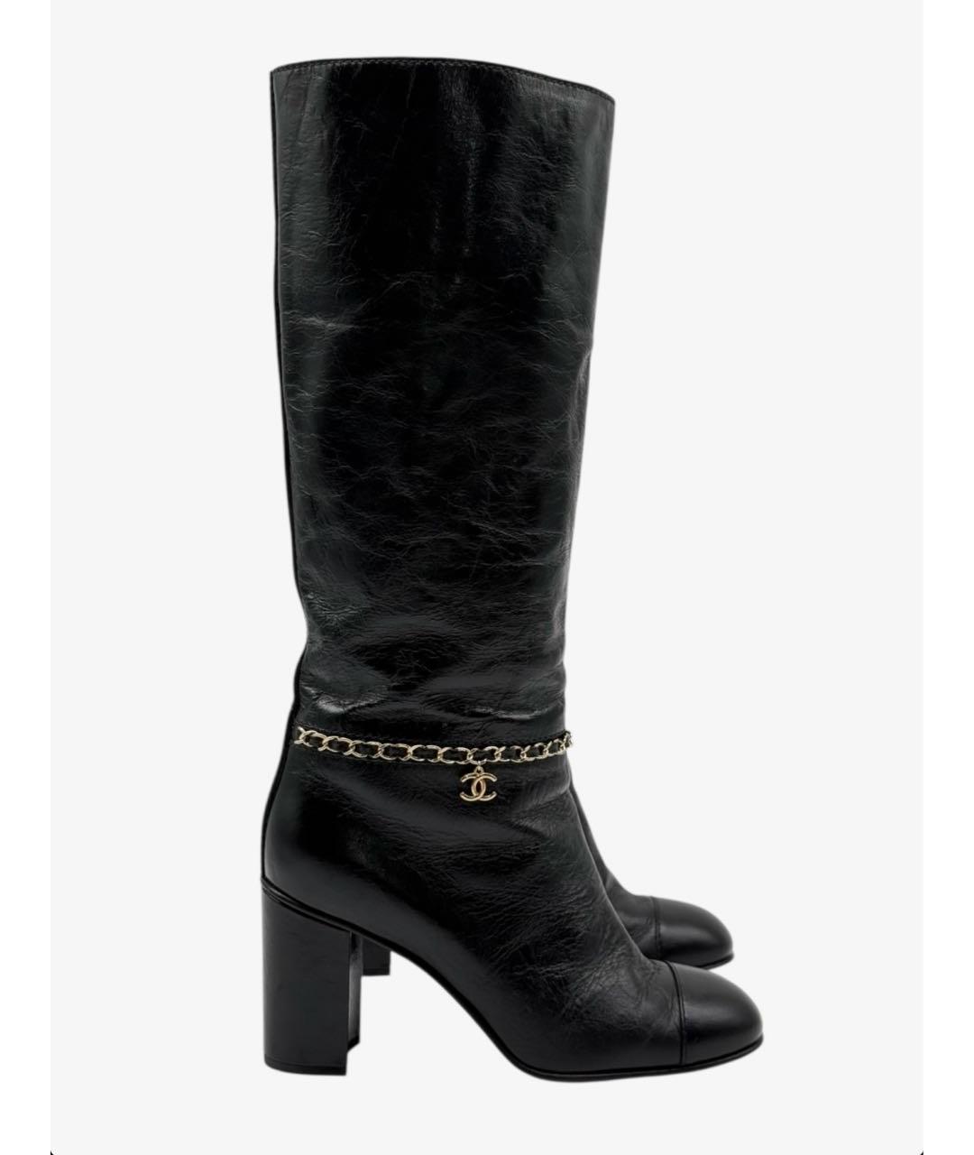 CHANEL Черные кожаные сапоги, фото 9