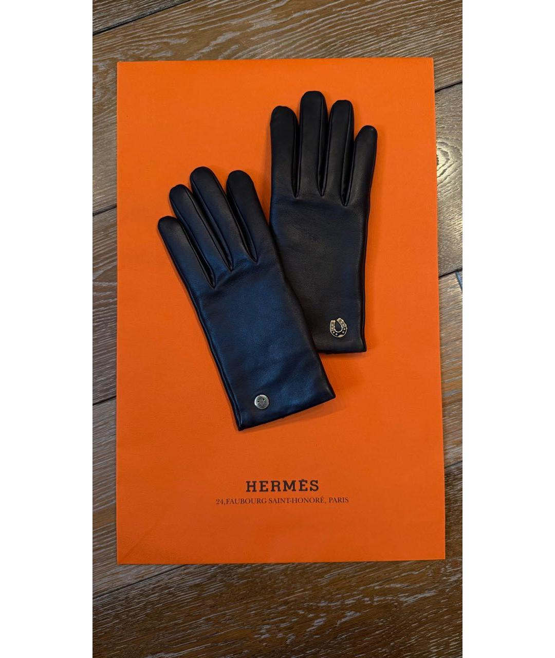 HERMES Черные кожаные перчатки, фото 3