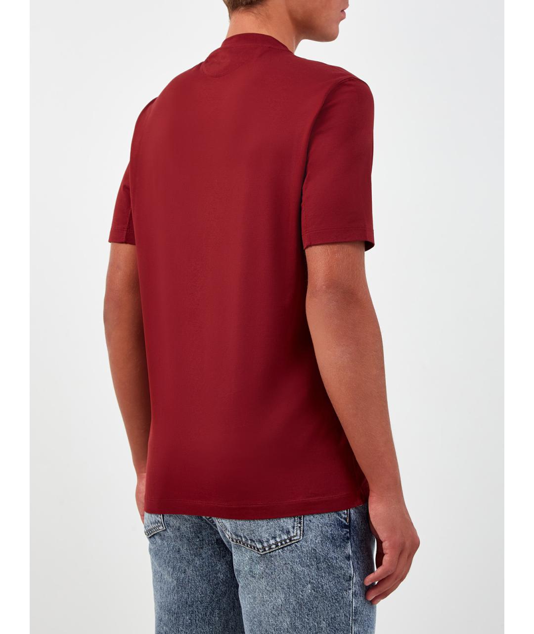 BRUNELLO CUCINELLI Бордовая хлопковая футболка, фото 4