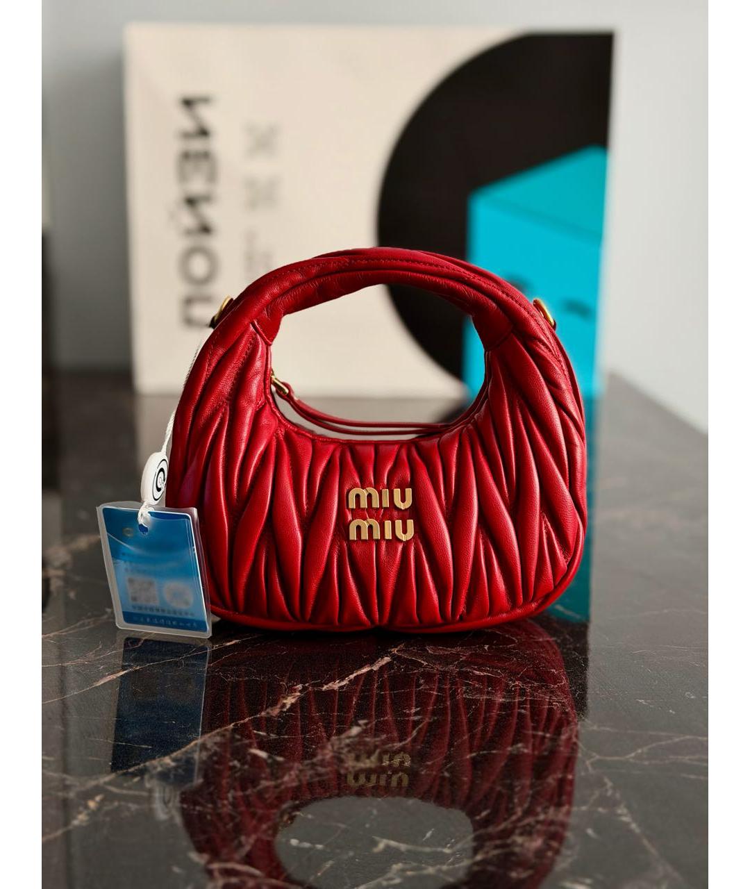 MIU MIU Бордовая кожаная сумка с короткими ручками, фото 7