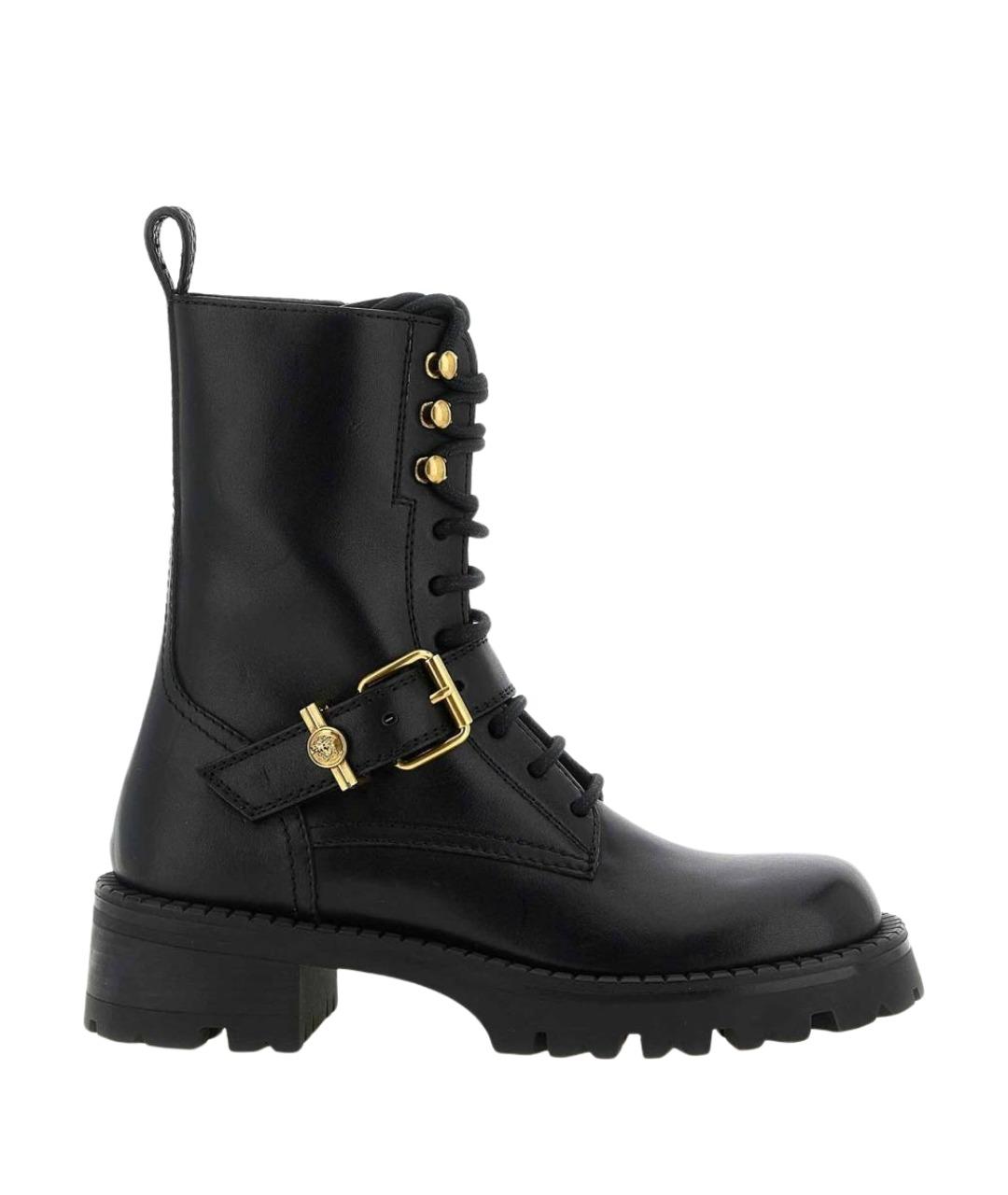VERSACE Черные кожаные ботинки, фото 1
