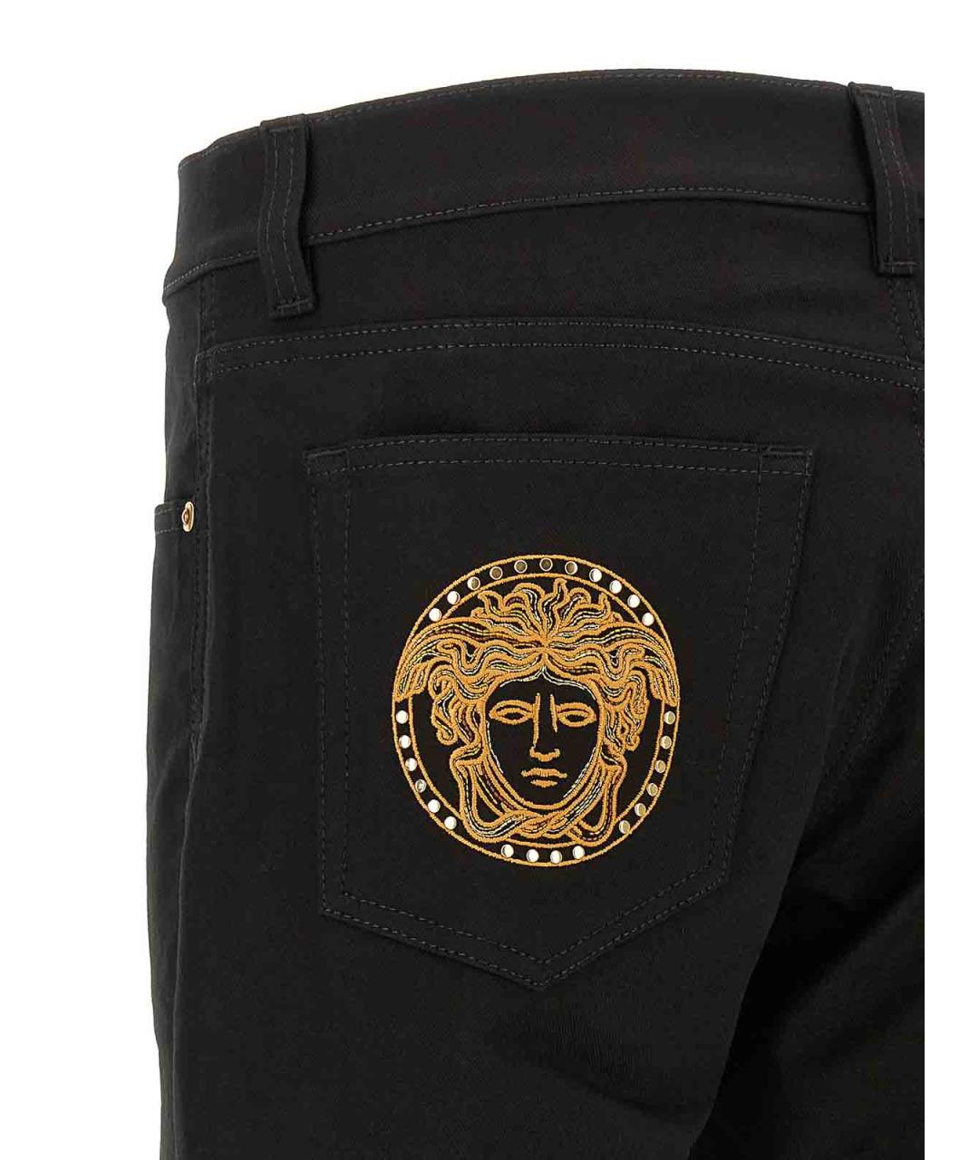 VERSACE Черные хлопко-эластановые прямые джинсы, фото 5