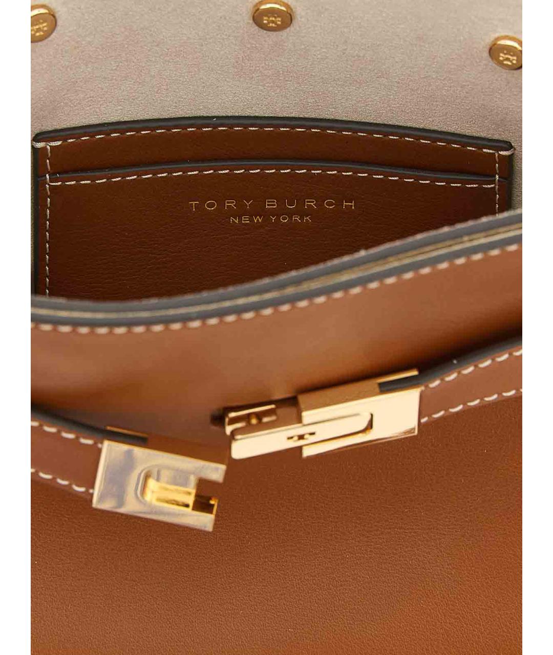 TORY BURCH Коричневая кожаная сумка с короткими ручками, фото 4