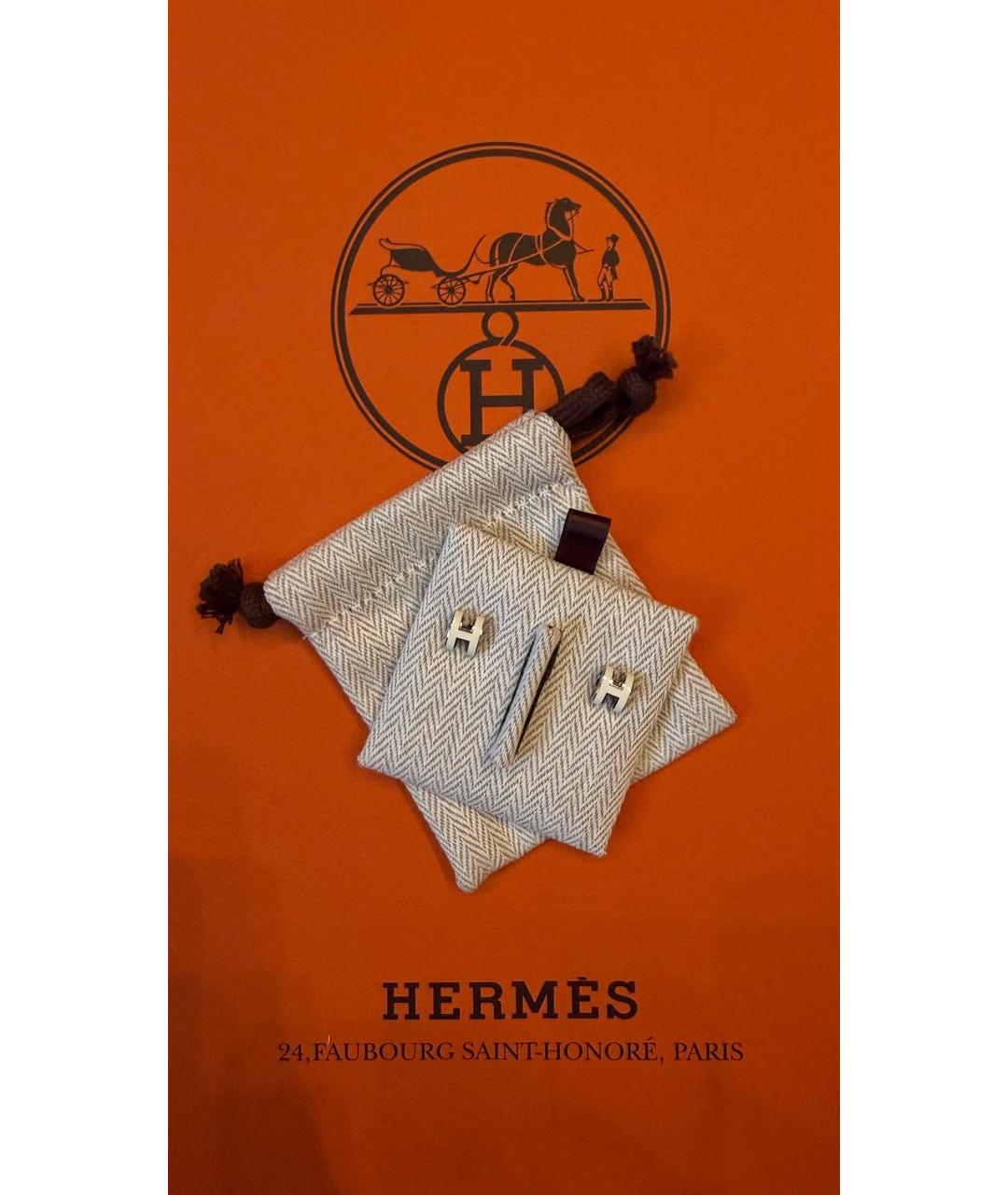 HERMES Белые металлические серьги, фото 3