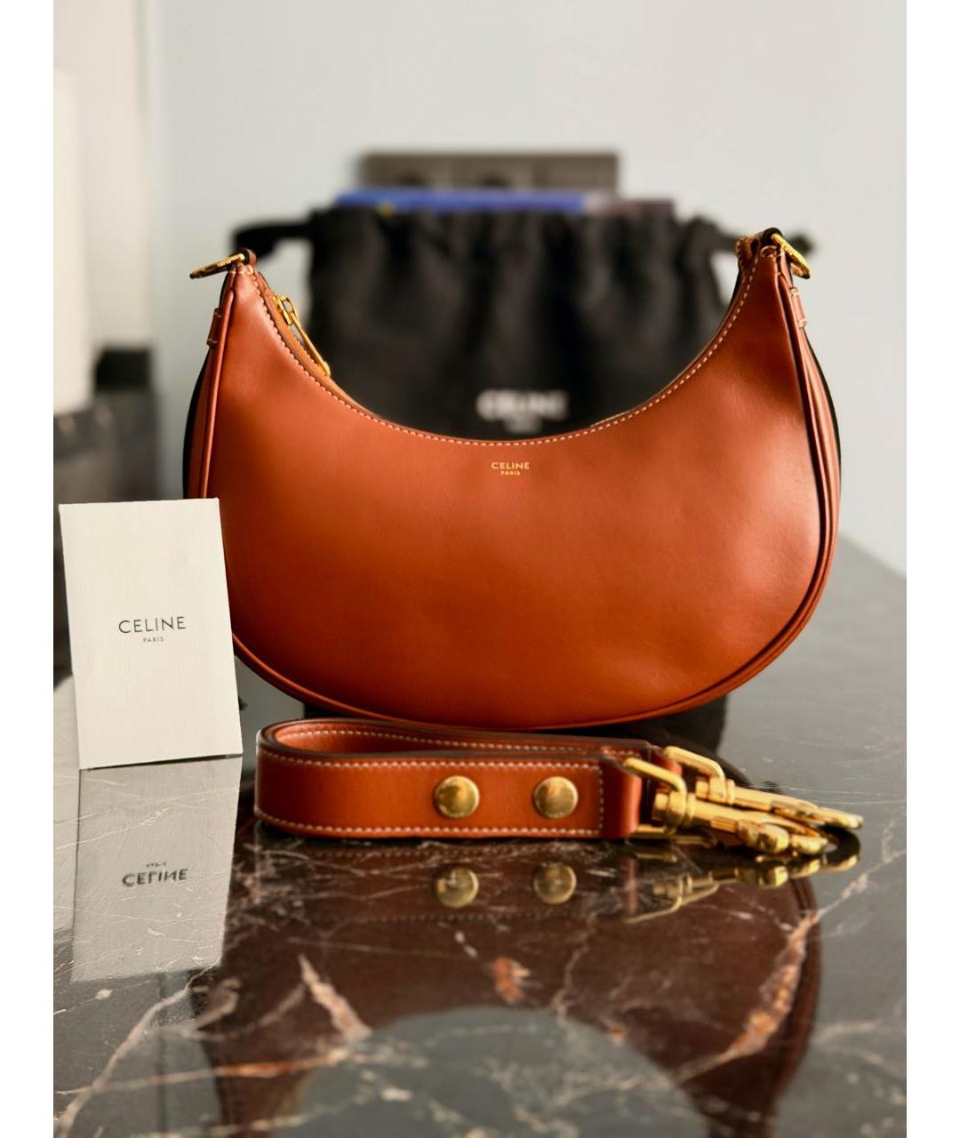 CELINE Оранжевая кожаная сумка с короткими ручками, фото 9