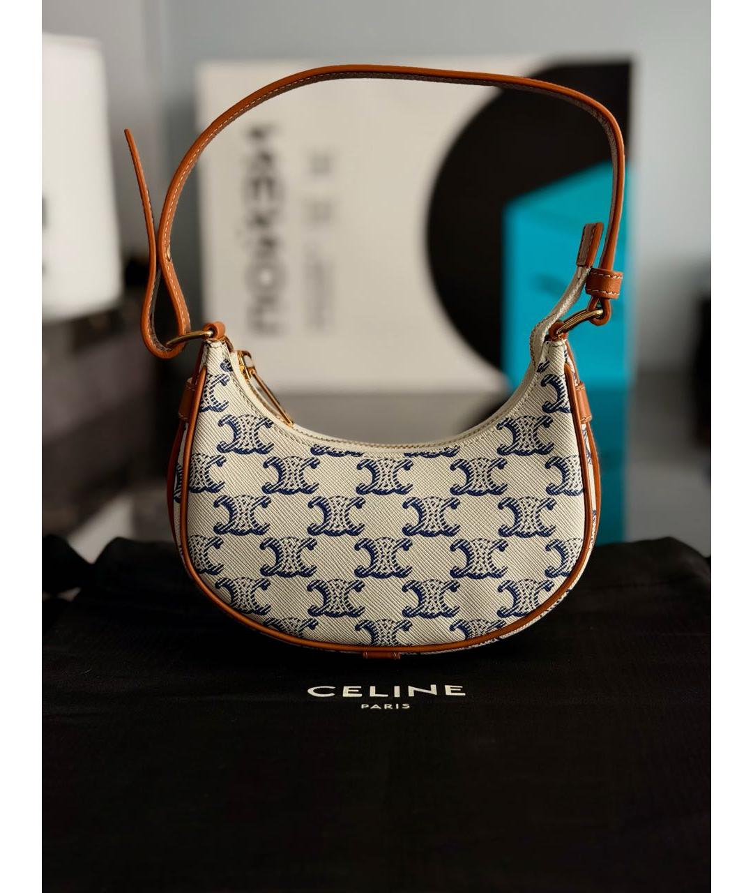 CELINE Бежевая сумка с короткими ручками из канвы, фото 9