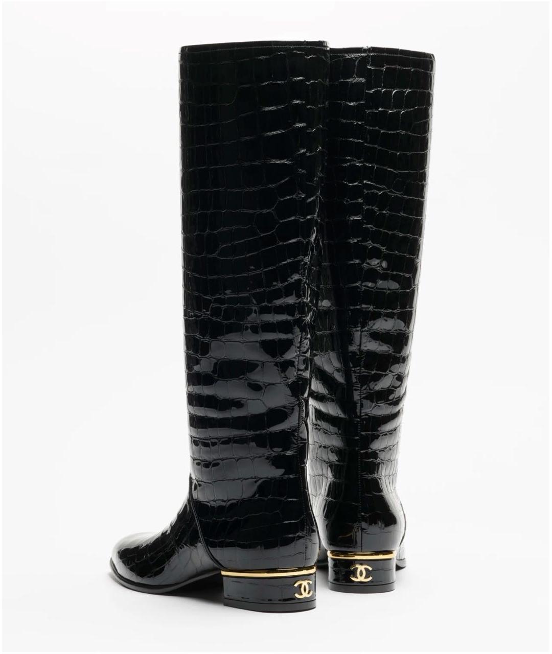 CHANEL Черные сапоги из лакированной кожи, фото 2