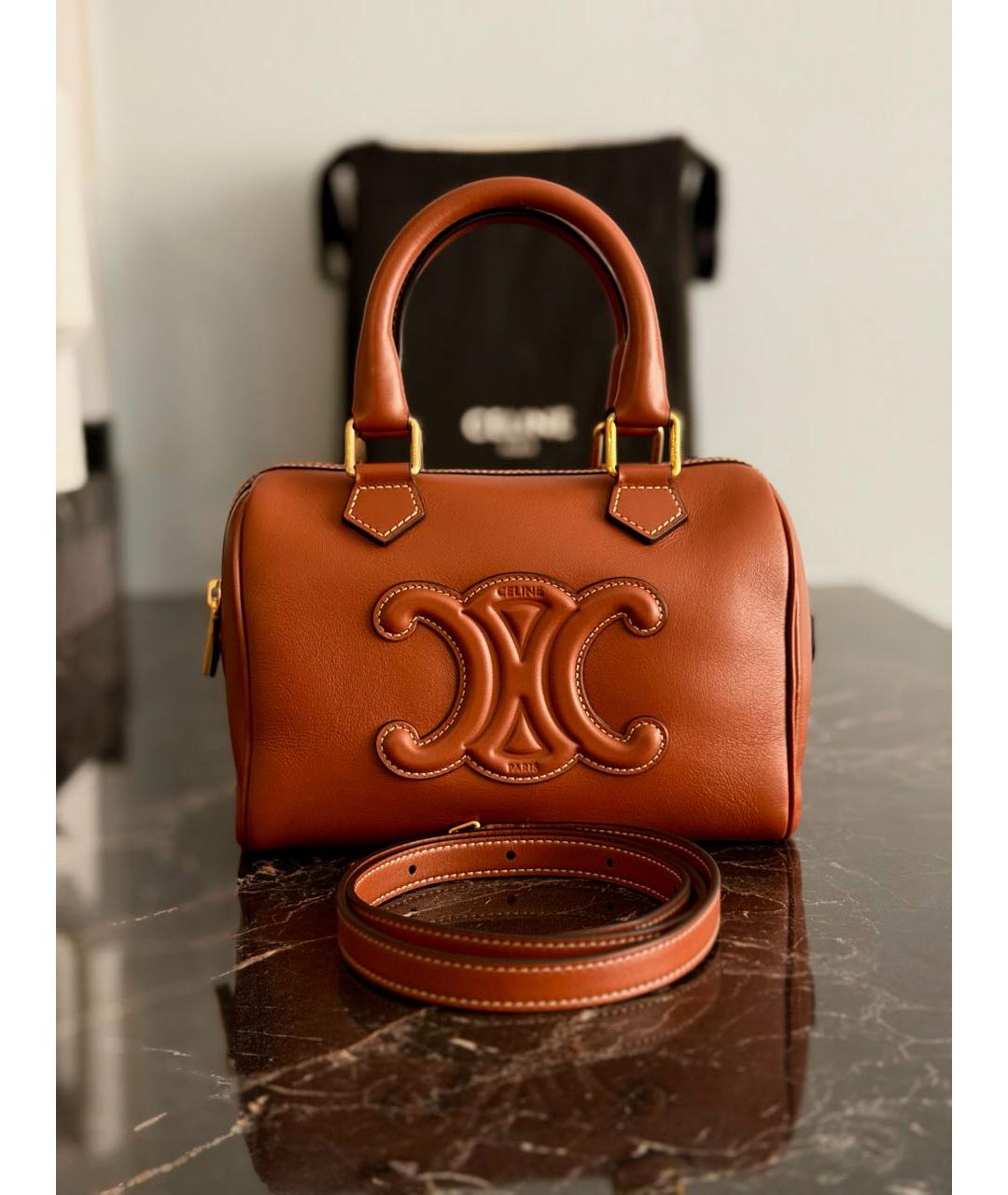 CELINE Коричневая кожаная сумка с короткими ручками, фото 9
