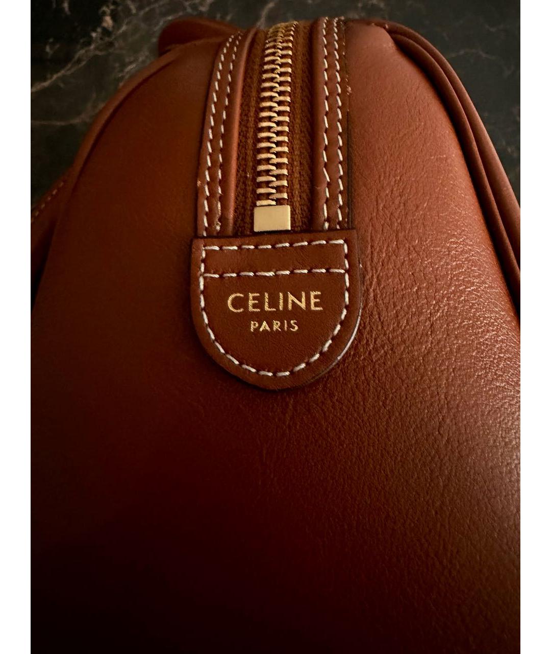 CELINE Коричневая кожаная сумка с короткими ручками, фото 6
