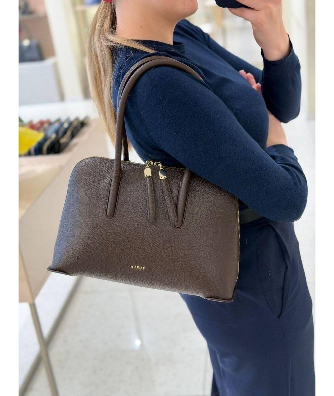 FURLA Коричневая кожаная сумка через плечо, фото 6