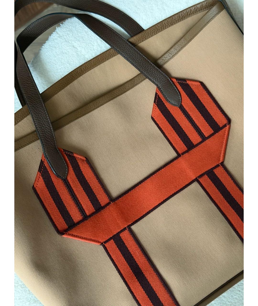 HERMES Бежевая пляжная сумка из канвы, фото 3